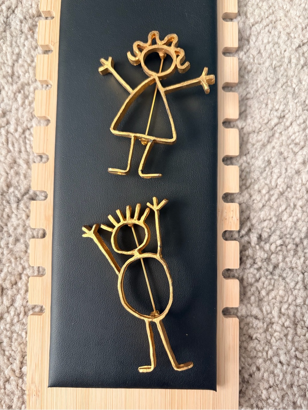 Gold Tone Boy and Girl Stick Figure Pin Set - Vintage 80’s